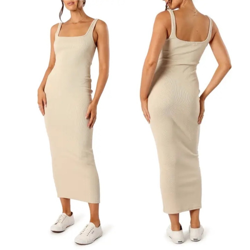🌻NEW NWOT Petal & Pup Cynthia Cream Ribbed Maxi Tank Dress Size Medium